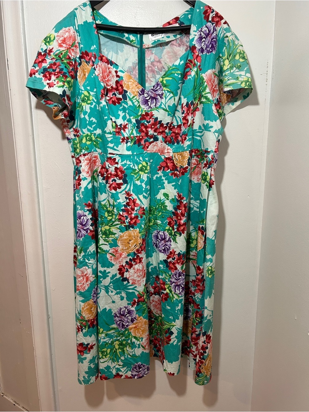 Cherry Velvet Teal Floral Scoop Neck Dress Size XL